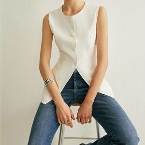 Commense Button Vest Elegant White Sleeveless Top